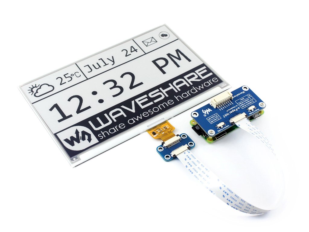 7.5inch e-paper display HAT Module, 640x384 Resolution 3.3V/5V Two-Color E-ink Display epaper Screen SPI Interface for Raspberry Pi 3B/3B+/2B/Zero/Zero W, Support Full Refresh