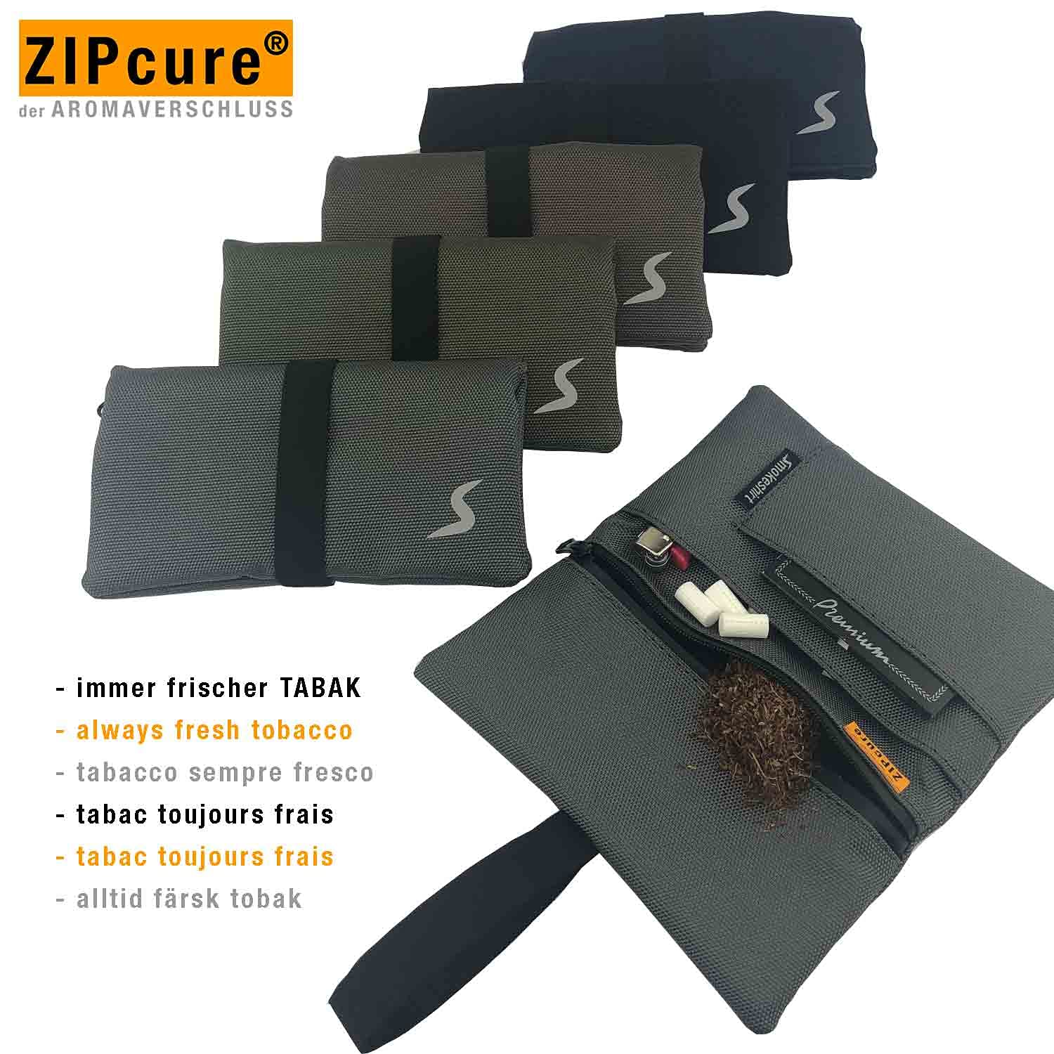 filtered tobacco pouch Smokeshirt Tobacco Pouch with Zipcure Aroma Closure for Fresh Tobacco  Tobacco Bag All Papers Activated Carbon Filter Filter, black, 16 x 8.5 x 2  cm,
