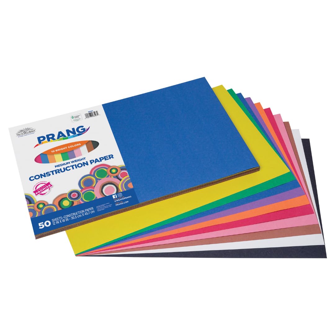 Prang (Formerly SunWorks) Construction Paper, 10 Assorted Colors, 12" x 18", 50 Sheets