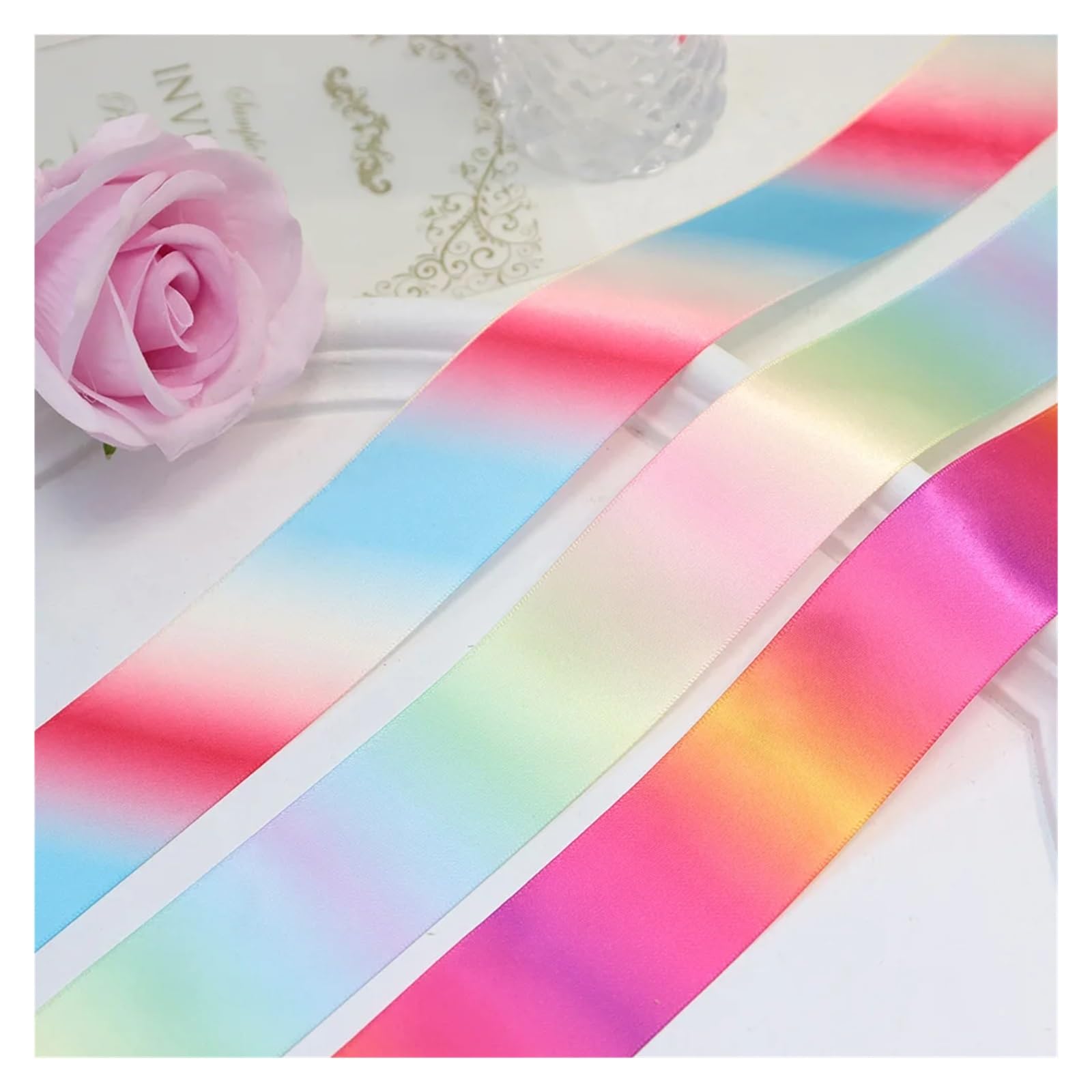 Cinta, cintas para envolver regalos, Cinta de raso 38 mm multicolor, varios tamaños(Color6,50Yards)