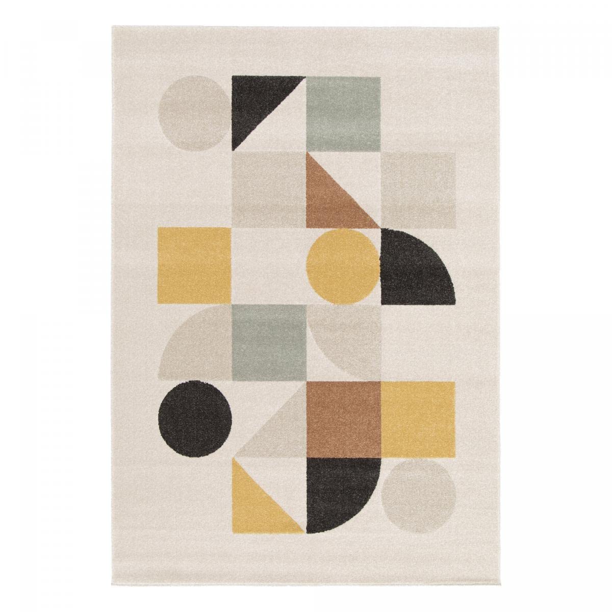 UnAmourDeTapis Tapis Chambre, 120 X 170 Cm, Beige Jaune Orange, Motif Géométrique Graphique, Poils Ras Tissé en Turquie, Style Scandinave Moderne, 7500