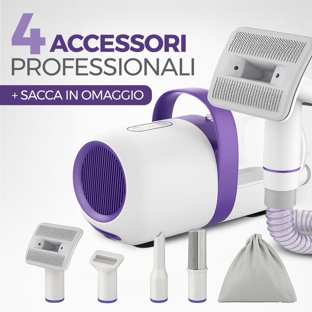 Aspirapolvere per Cani con Spazzola – Dispositivo di Toelettatura e Rimozione Peli 2 in 1, Silenzioso e Potente – Aspirazione Peli Animali Domestici per Casa, Divano e Auto, con Accessori Inclusi