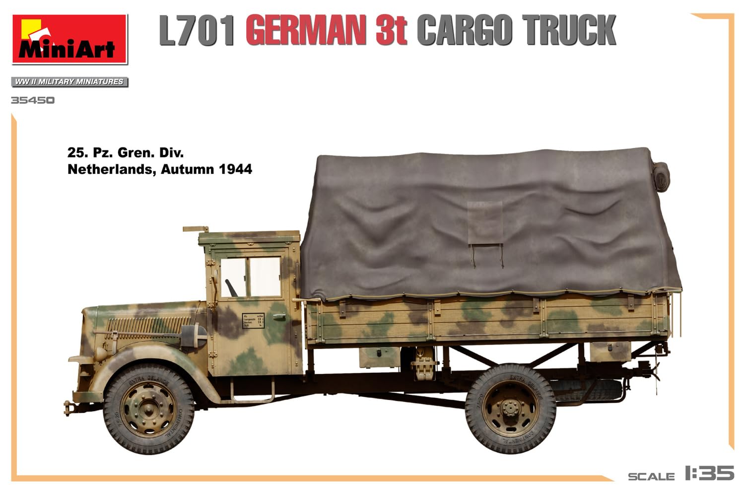 Mini Art 35450 1:35 L701 Dt. 3t Cargo Truck - wierna replika, modelarstwo, plastikowy zestaw do montażu, majsterkowanie, hobby, klejenie, zestaw modelarski, montaż, nielakierowany