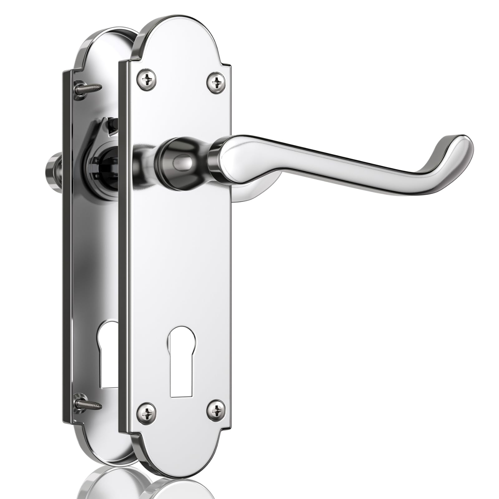Bwintech 1 Sets Polished Chrome Richmond Lever on Plate, Latch Furniture, Backplate Door Handles, with Keyhole, Suitable for Wooden Doors