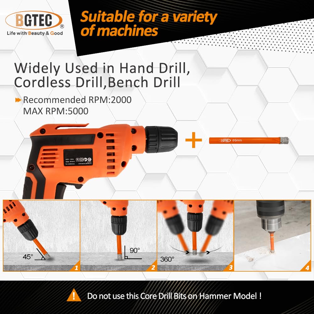 Dry Diamond Drill Bit Set,BGTEC 10pcs 5/16" 8mm Hole Saw for Granite,Marble,Masonry, Concrete, Tile/Ceramic, Glass, Hard Plastic,Vacuum Brazed Diamond Core Drill Bit Kit