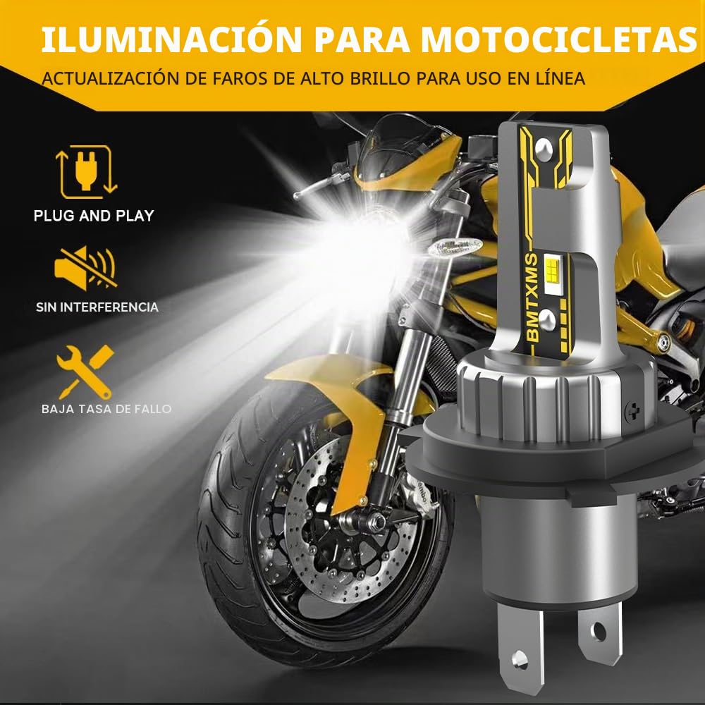 BMT xms H4 LED – 9003 HB2 LED faro para motocicleta, bombilla de carretera, cruce, 600% más brillante, 10000LM 6500 K, blanco brillante