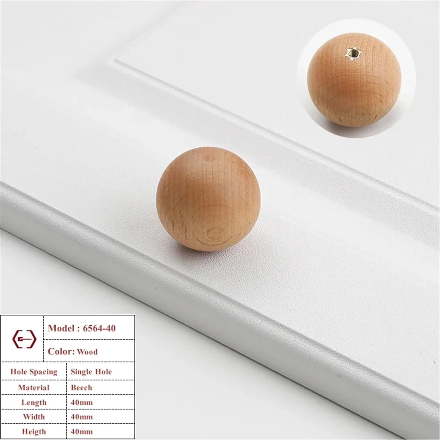 Round Walnut Wood Kitchen Cabinet Door Handle Decor Ball Furniture Hardware Pulls 1Pcs(Beech 40mm)