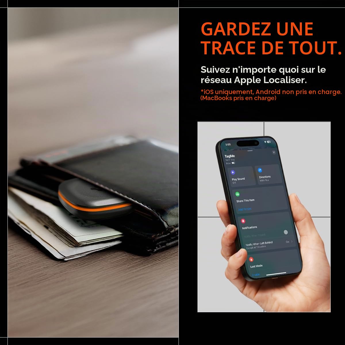 Spigen Tag Me Localisateur d’Article Bluetooth Tracker Compatible avec Application d'Apple (iOS et MacBook Uniquement) (1 pièce) - Noir