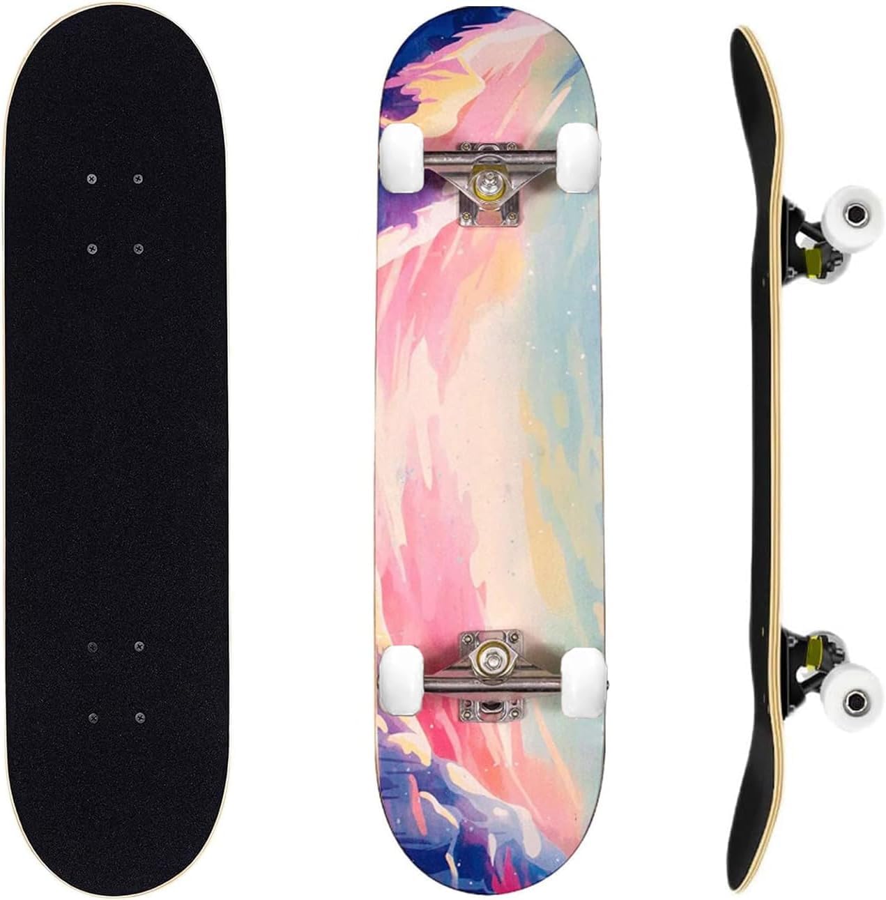 ERNAN Skateboard,80 * 20cm pour Adulte/Enfant Fille/Garçon Débutant.Plateau 7 Plis érable Alpin,Roulement ABEC-7,T-Tool Inclus