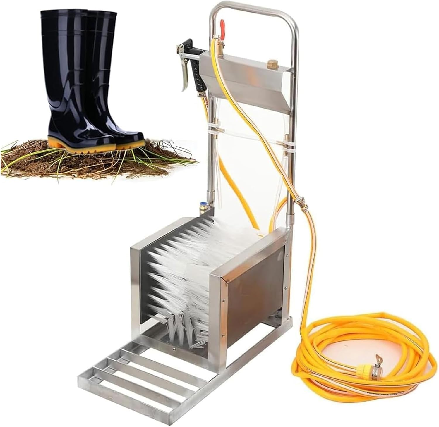 Limpiador de zapatos para botas de granja, limpieza de ángulo muerto de 360° con pistola de pulverización de agua, limpiador eficaz de calzado para granjas, ranchos, obras de construcción