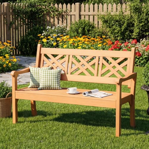 Image of Psilvam 54 inch Poly Lumber Outdoor Patio Bench Weatherproof, 3-Person (Teak)