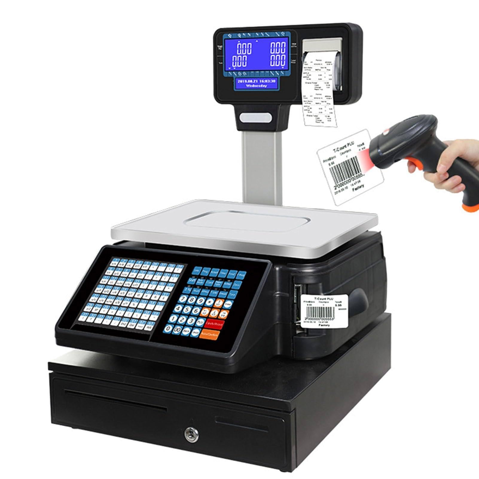 LYDZUSDP Digital Commercial Price Scale,Double-Sided LCD Display,Label Printing Scales,Electronic Cash Register Scale,for Convenience Store