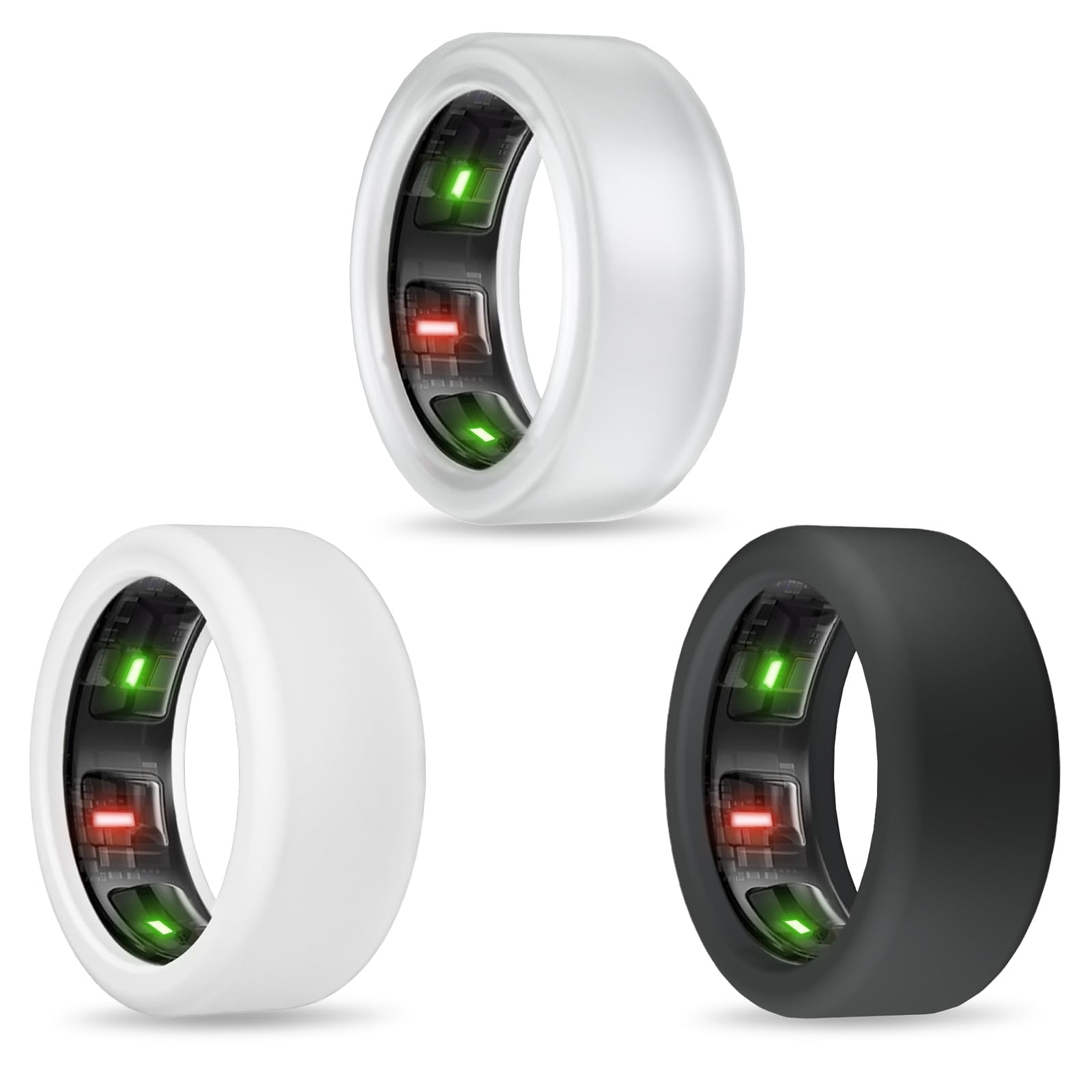 sylacorSilicone Ring Cover for Oura Ring Gen 4/3, 3Pack Elastic Ring Case Protector for Gym and Working Out (Clear+White+Black, M (11/12/13))
