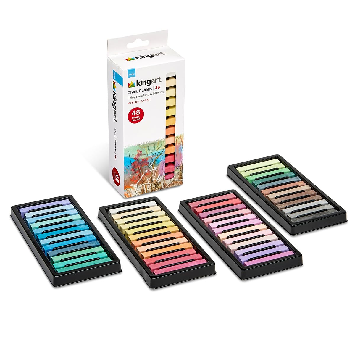 KINGART 48-Piece Chalk Pastels Set - Vibrant Colors, Acid-Free and Non-Toxic, Ideal for Drawing, Blending, and Shading, Perfect for Artists, Students, Beginners and Creative Projects