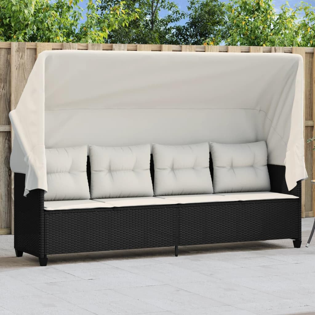 Gartensofa mit Dach Liegesofa Rattan Sonnenliege Balkon Sofa Gartenliege Sofa Liege Lounge Sofa Outdoor Rattansofa 200 x 52,5 x 3 cm