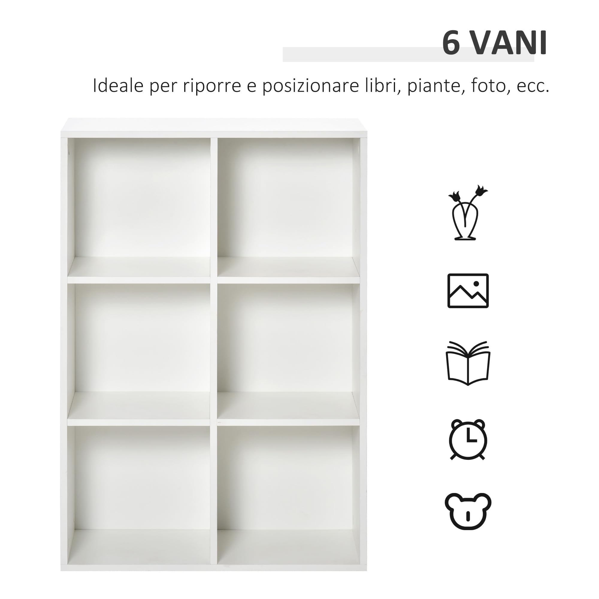HOMCOM Mobile Libreria a 6 Cubi Salvaspazio 65.5x30x97.5 cm Bianco | in Legno, Scaffale Divisorio, Libreria Bassa, per Stanza, Soggiorno, Camera da Letto, Ufficio