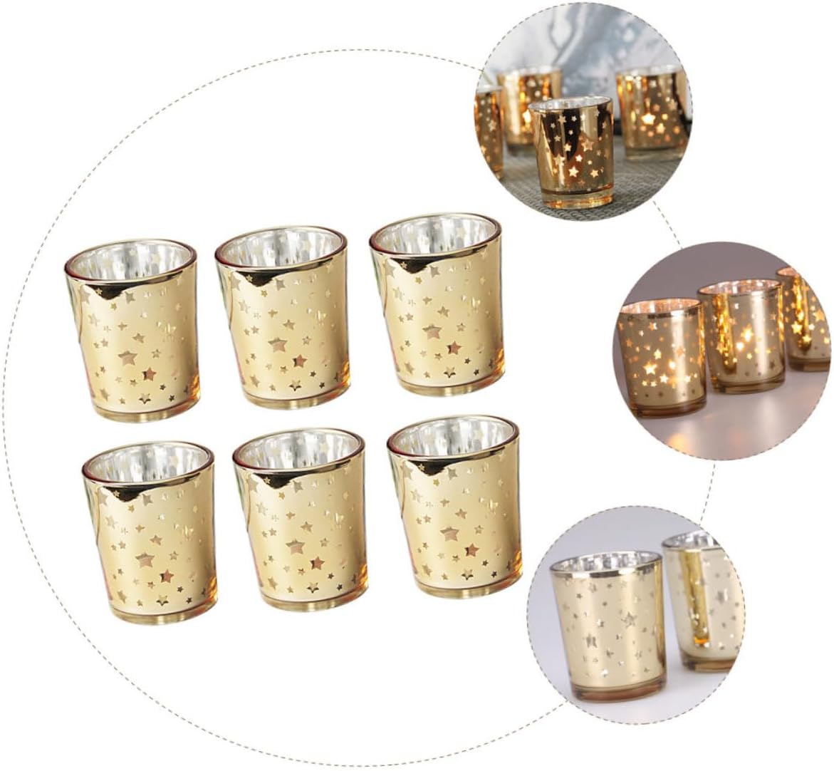 PRETYZOOM 6pcs Star Glass Candleholder Hollow Cup Set for Wedding Banquet Decor Table Decorations