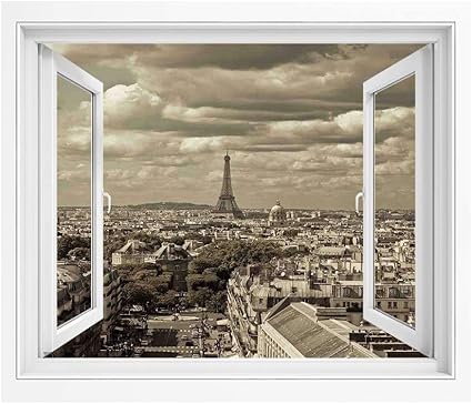 Amazon パリの装飾 絵画風 壁紙ポスター 風景 景色 180x140 Cm エッフェル塔と暗い曇り空の首都フランスの歴史的なレトロな写真 ポスター ステッカー 壁紙風景画 壁飾り絵ベージュとパリの街のスカイライン ウォールステッカー オンライン通販