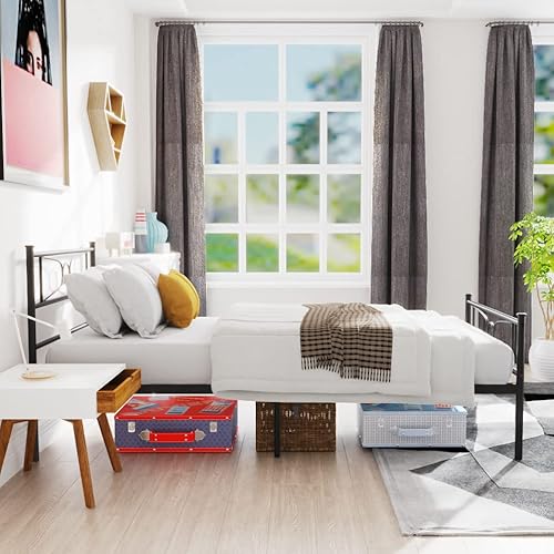 Bed For Boys/Teen Twin Bed Frames No Box Spring Need Twin Beds Mattress Foundation With Headboard Single Metal Platform Bed Frame,Black #TOP3