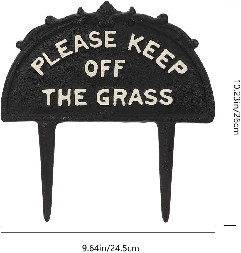 Lawn Warning Sign with Ground Stake Black Cast Iron Grass Sign Stakes for Garden Decoration Outdoor Yard No Stepping Lawn Inserted