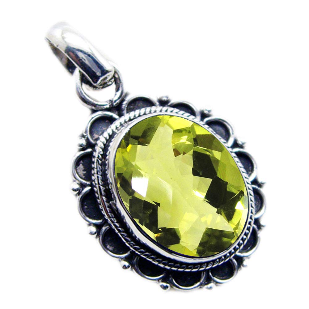Collier argent naturel quartz citron femme pendentif médaillon breloque - 2