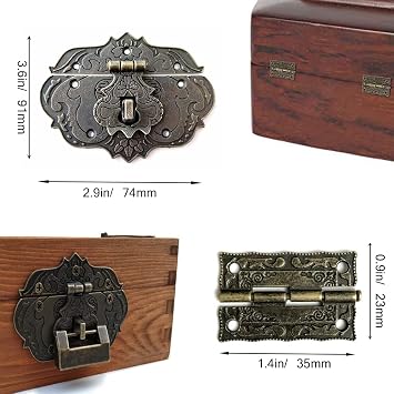 Jewelry Box Antique Lock Latch Hasp Hinges Handle Box Corner Protectors Kit for DIY Jewelry Box Bronze, Box not Included