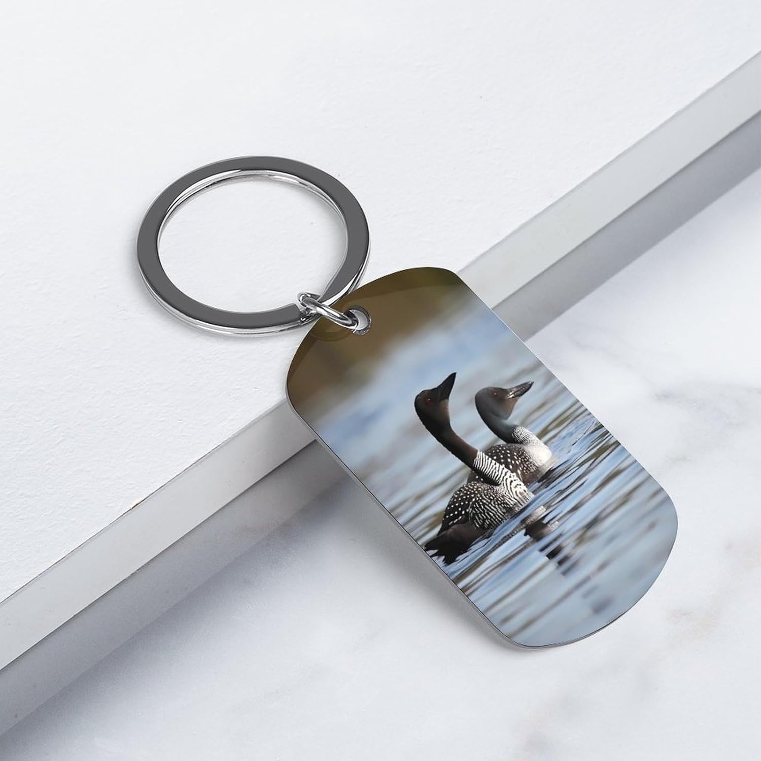 Loon Birds Metal Keychain Double Sided Keyring Cute Key Tags Accessories Charms Lucky Charm Hanging Pendant Gift for Purse Keys Pet image 3