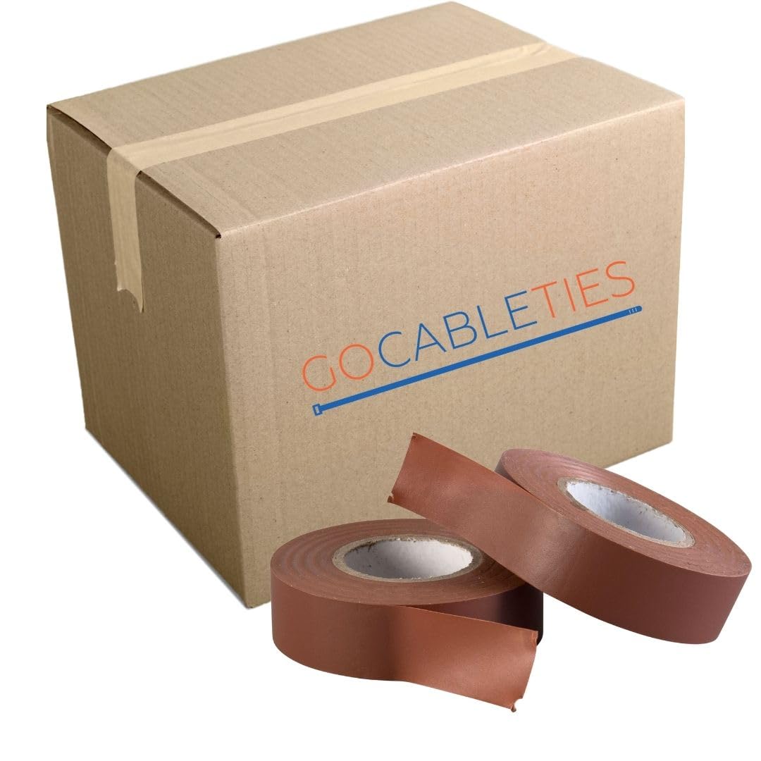 Gocableties Brown Electrical Tape, 19mm x 20m, Bulk Box of 100 Rolls, Strong Self-Adhesive PVC Insulation Tape for Insulating, Repairing and Protecting Electrical Wires