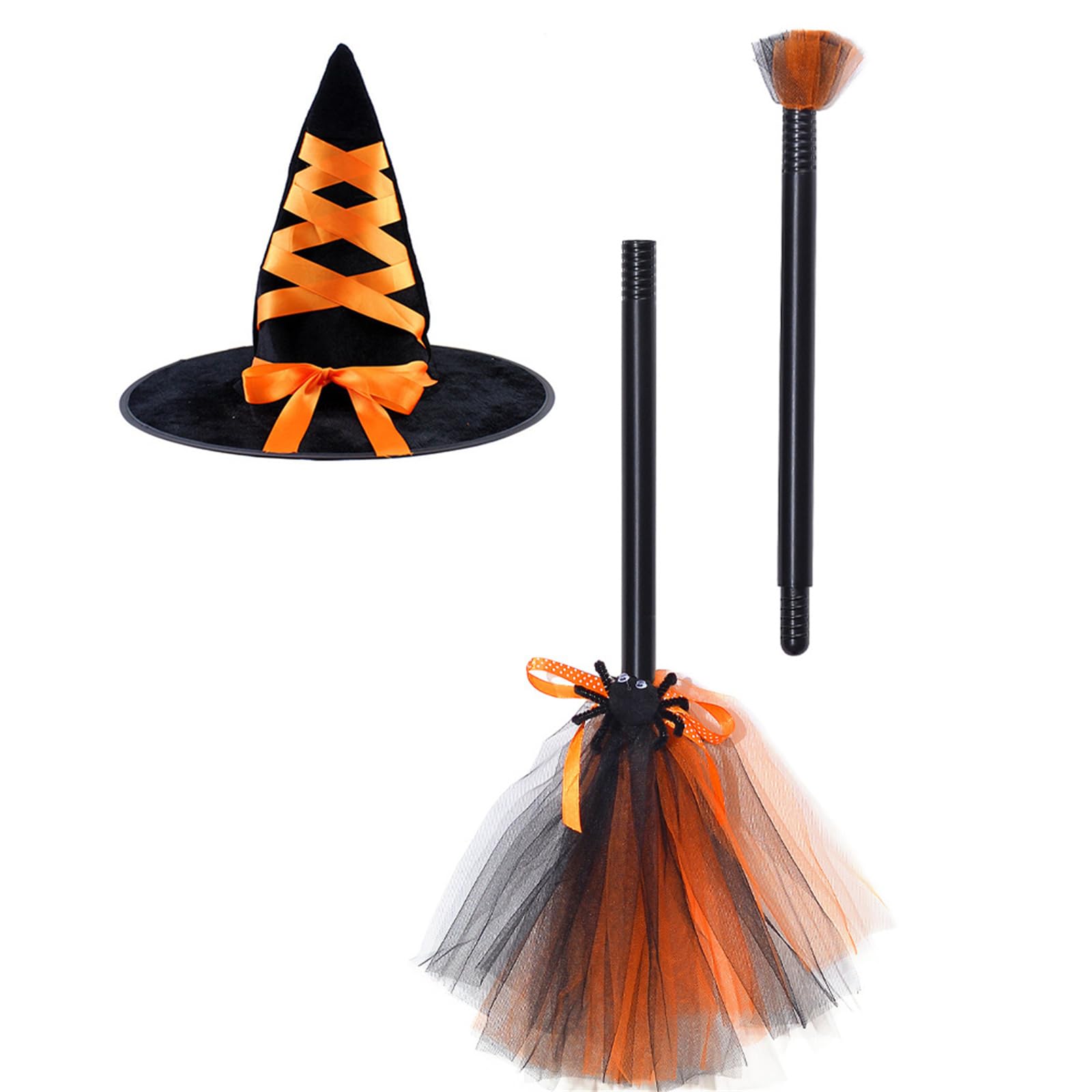 Tsophreniq Halloween Witch Hat with Broom Decorative Ornament Decorative Supplies for Festival Holiday Costume Cosplay Props Accessories