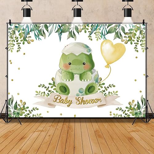 ZJRBJB Telón de fondo de dinosaurio para baby shower, 7 x 5 pies, hoja verde, huevo de dinosaurio, rugido, fondo de fotografía de dinosaurio para