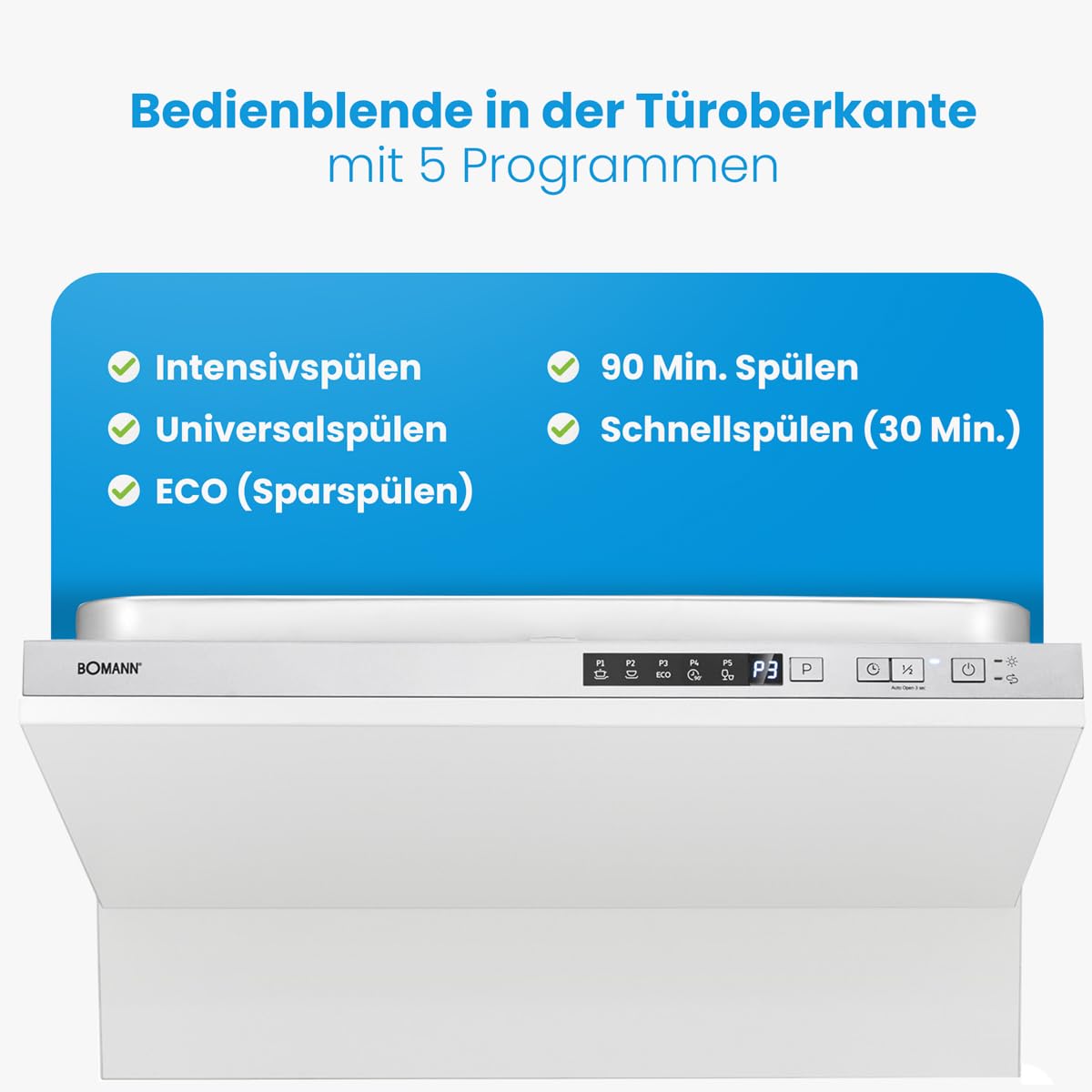 Bomann® Einbau Geschirrspüler | 14 Maßgedecke | Spülmasachine vollintegrierbar | 5 Programme & 2 Sprühebenen | Dishwasher mit Startvorwahl | 60 cm | GSP 7421 VI