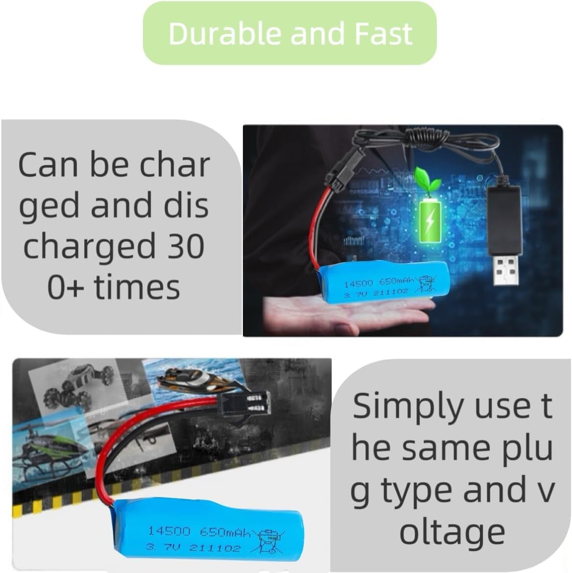 3,7 V RC Car Battery 650 mAh akumulator litowo-jonowy SM-2P Joint do dwustronnego RC Stunt Car RC Car RC Boat Tumbling Amphibious RC Car RC Truck i C63 E35 DE38 DE40 DE50 DE55 i USB