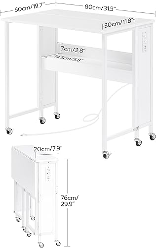 Miniatura 2 de Escritorio plegable moderno para computadora de 31.5 pulgadas con tomas de corriente, ruedas, almacenamiento, perfecto para espacios pequeños,