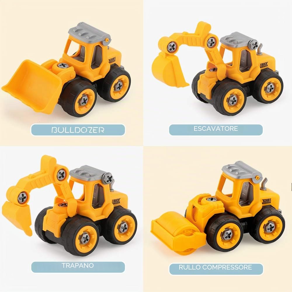 Set di Costruzione Giocattolo Auto Camion Escavatore con Cacciavite, Veicoli da Costruzione, Giocattolo DIY Educativo, Regalo per Bambini Ragazzi e Ragazze dai 3 4 5 6 Anni
