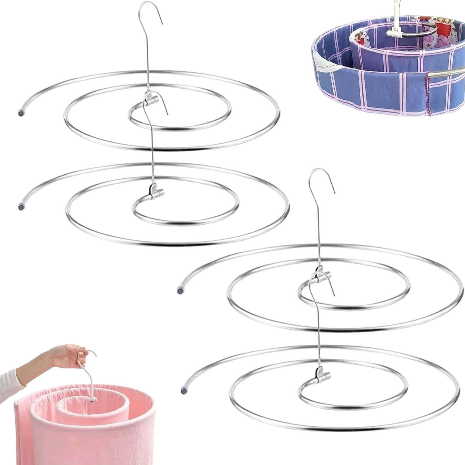 Spiral Drying Rack, Stainless Steel Rotatable Mount for Blankets Sheets Quilts Towels – Space Saving Laundry Hanger for Indoor & Outdoor Use (4 Pcs)