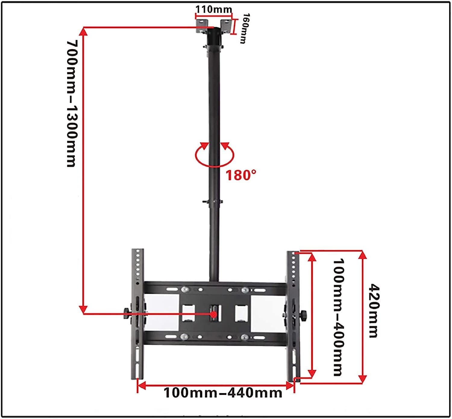 Staffa di montaggio universale per TV a schermo piatto e curvo da 32 pollici LCD da 50 pollici, supporto regolabile a soffitto con inclinazione telescopica e girevole VESA 400 x 400 mm
