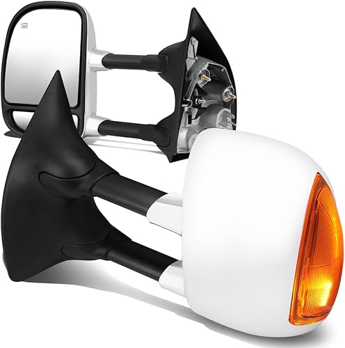 DNA Motoring TWM-004-T999-CH-AM - Par de espejos laterales de remolque calefactables con ajuste eléctrico con luz de giro compatible con 99-07 F250