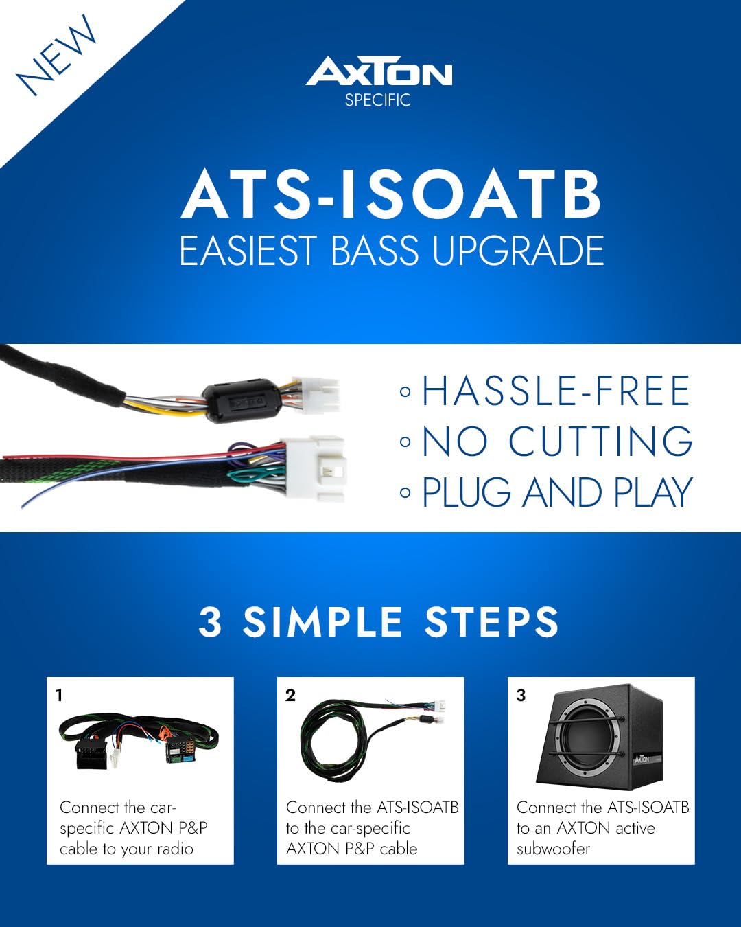 AXTON ATS-ISOATB Câble de connexion Plug & Play spécialement conçu pour les caissons de basses actifs AXTON ATB20A, ATB20RXF et ATB120QBA dans le véhicule, longueur 5 m