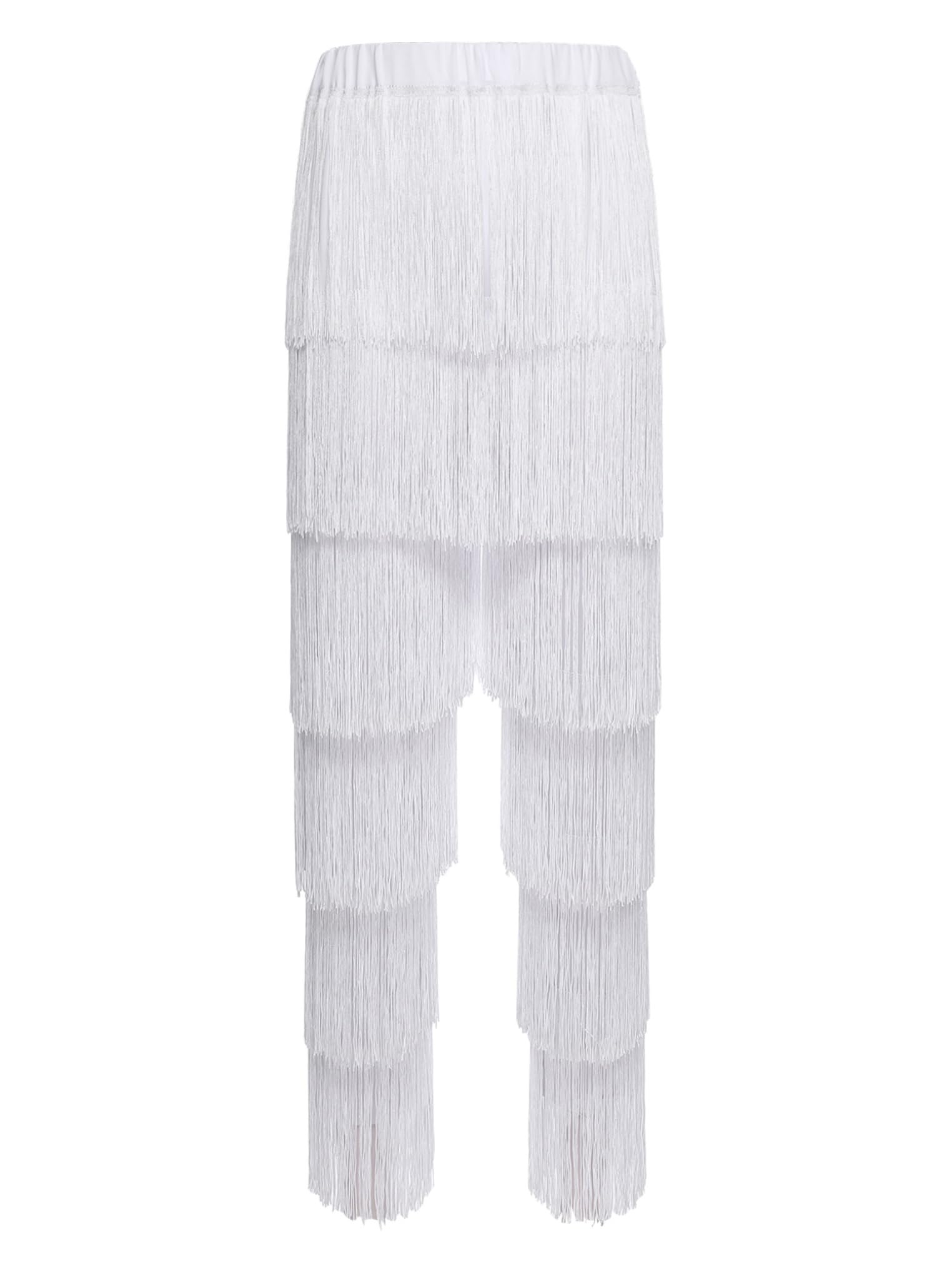 Pantalones Largos Moda con Flecos y Cintura Elástica para Mujer, Pantalones de Baile Latino Rumba Samba y Cha-Cha