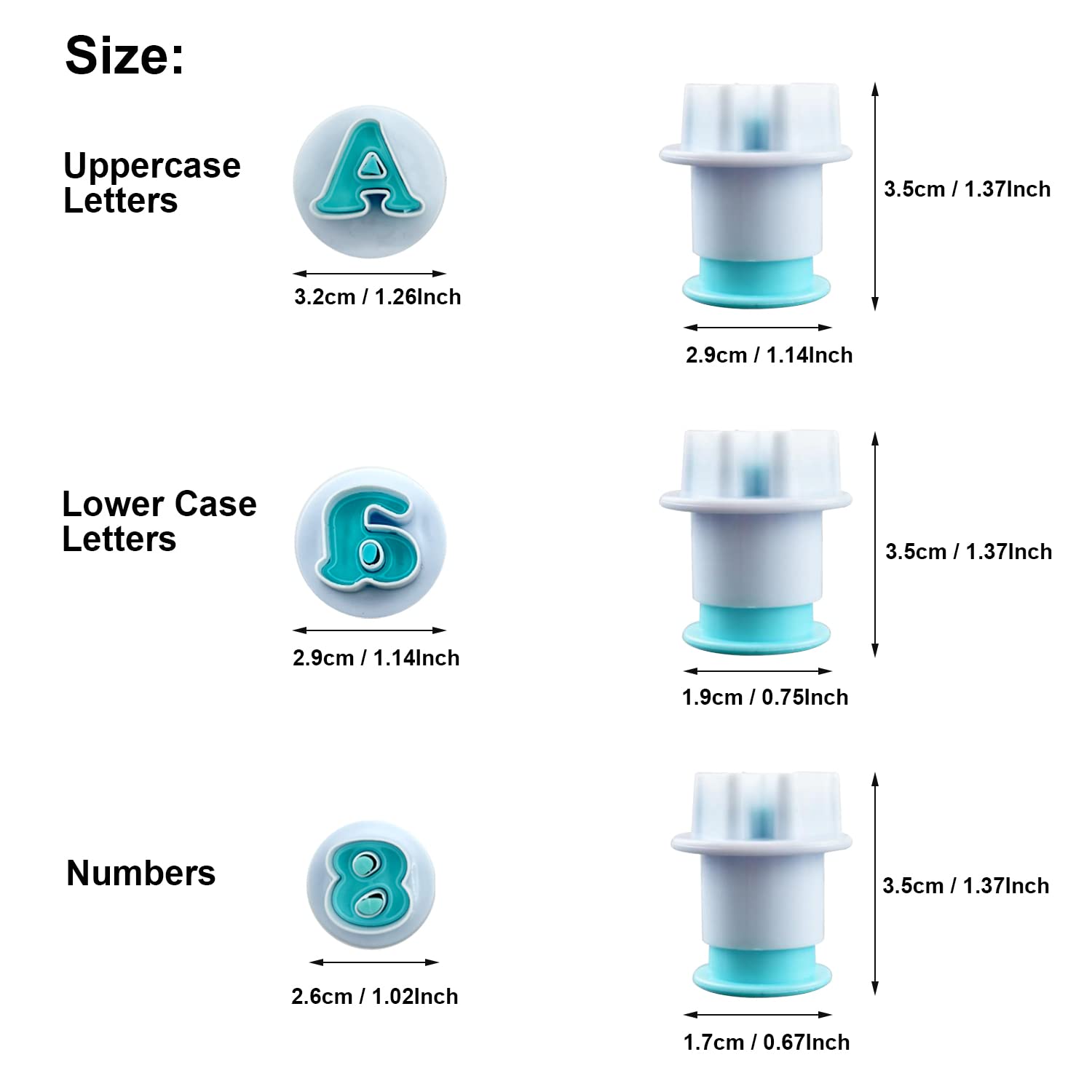 62Pcs Stampini per Biscotti a Forma di Lettere e Numero, Lettere Maiuscole & minuscole e Numeri Arabi Stampi per Torta Fondant, Cake Alphabet Plunger Set, Stampini Alfabeto Cookie Stamp per Torta
