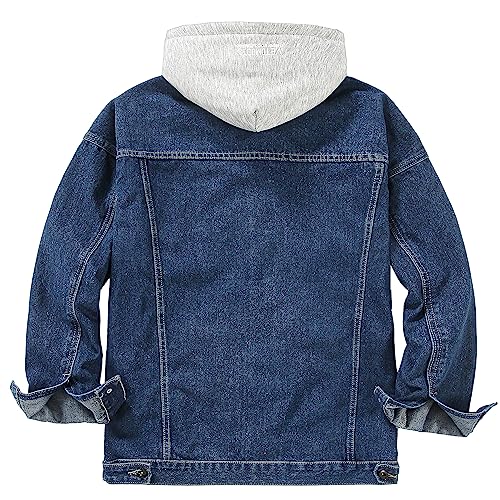 Image of Men's Denim Jacket Distressed Hooded Jean Jackets Baggy Ripped Trucker Coat | Loose Vintage Long Sleeve Denim Hoodie Cotton Button Down Jean Outerwear With Pockets Black Blue Hip Hop Streetwear Casual