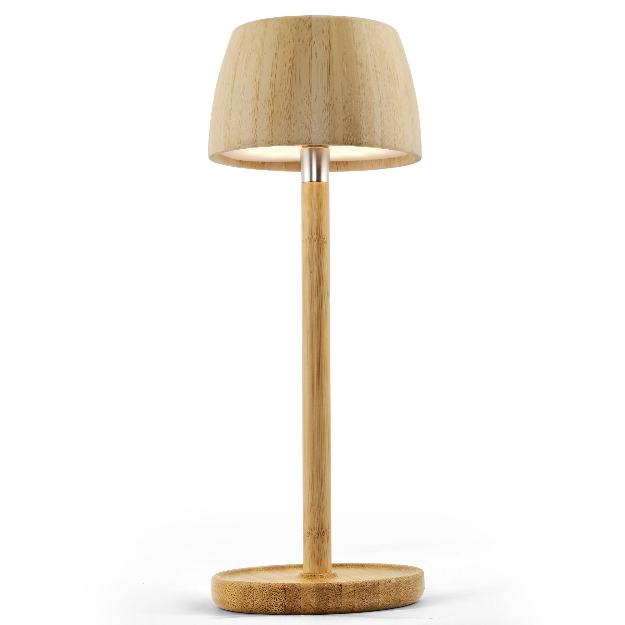 LuminexDesigns Wireless LED Bamboo Table Lamp - Bedside Lamp with Pull Switch to Switch 3 Colour Temperatures, IP54 Waterproof, for Living Room, Bedroom, Dining Table, Outdoor