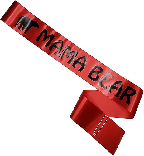 Amy's Bubbling Boutique, Inc. Mama Bear - Banda para baby shower, para mamá, rojo y negro, con pin plateado para cierre ajustable