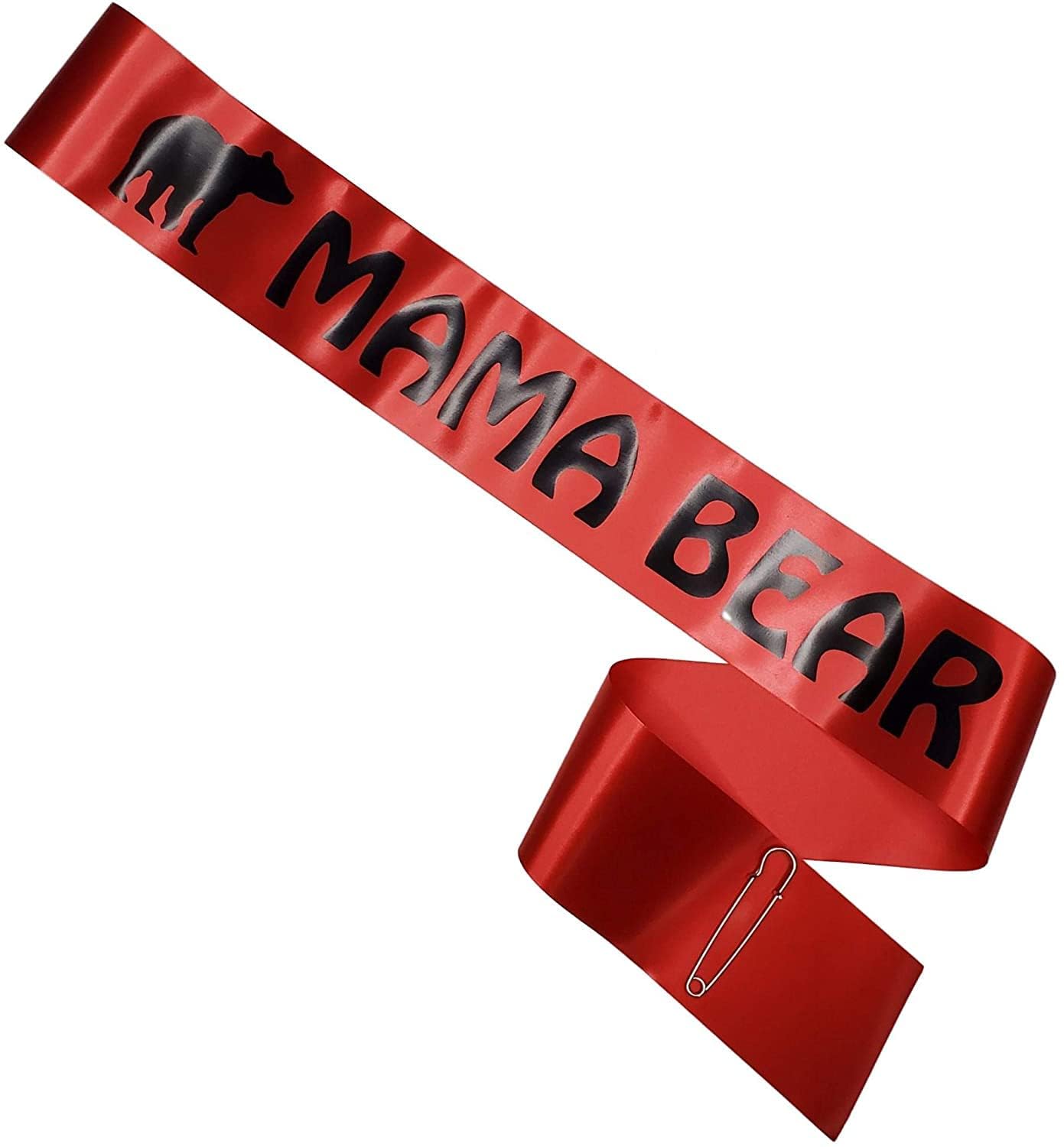 Amy's Bubbling Boutique Mama Bear Baby Shower Sash for Mom to Be Red & Black with Silver Pin for Adjustable Closure
