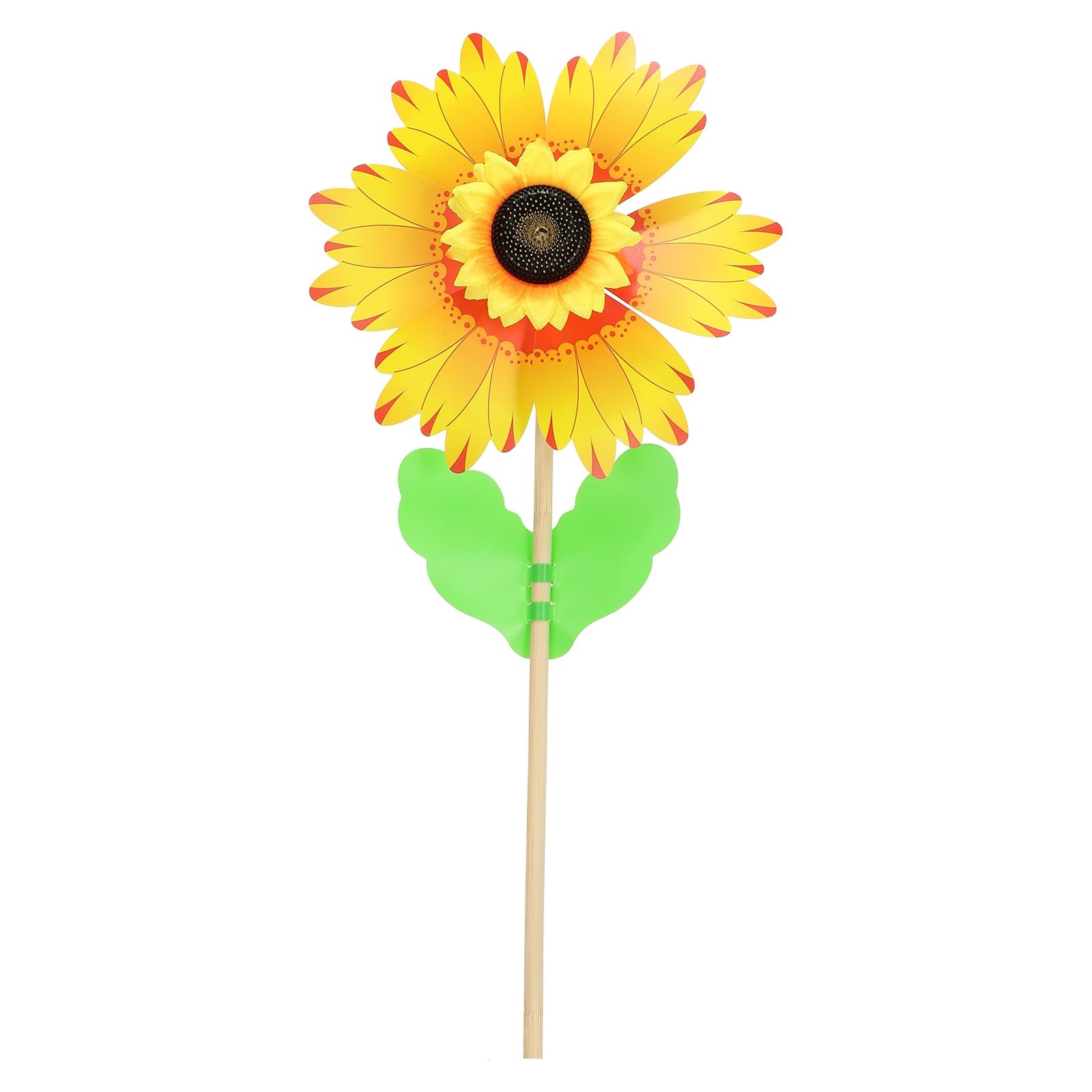 QUARKZMAN Molinillos 14.2" Giratorio Color Degradado Girasol Molinillos Viento 6 Hojas Molino Viento Madera con Palos De Madera De Girasol para Jardín Patio Césped Fiestas Al.