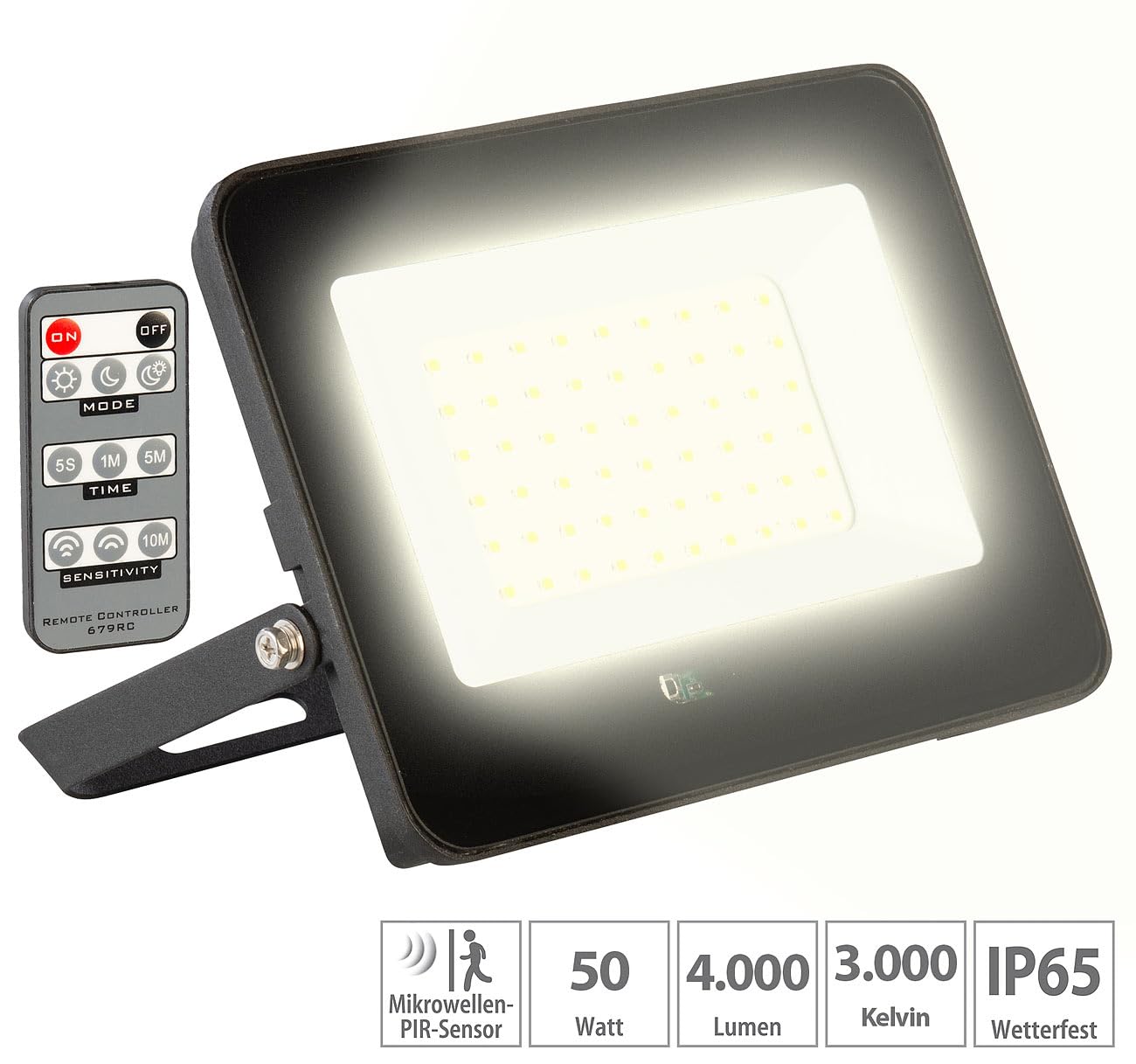 Luminea LED-Fluter warmweiß: 2er-Set Wetterfester LED-Fluter, Radar-Bewegungssensor, 50W, 3.000K (Hoflampen mit Bewegungsmelder, Leuchte Funkbewegungsmelder)