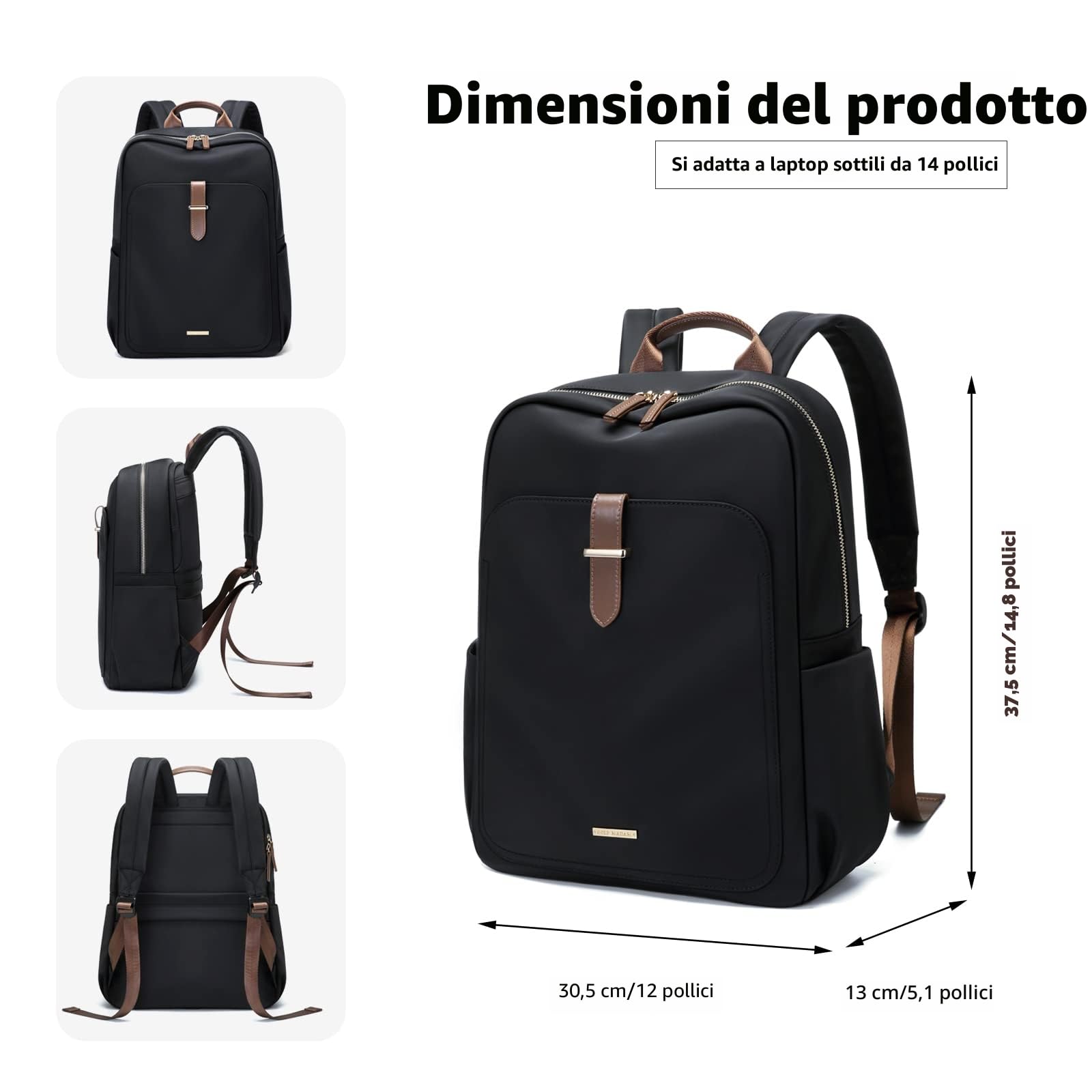 GOLF SUPAGS Zaino Porta PC Donna 14 Pollici, Zaino PC Portatili per Computer, Casual Daypack Uomo per Scuola, Lavoro, Viaggio Nero