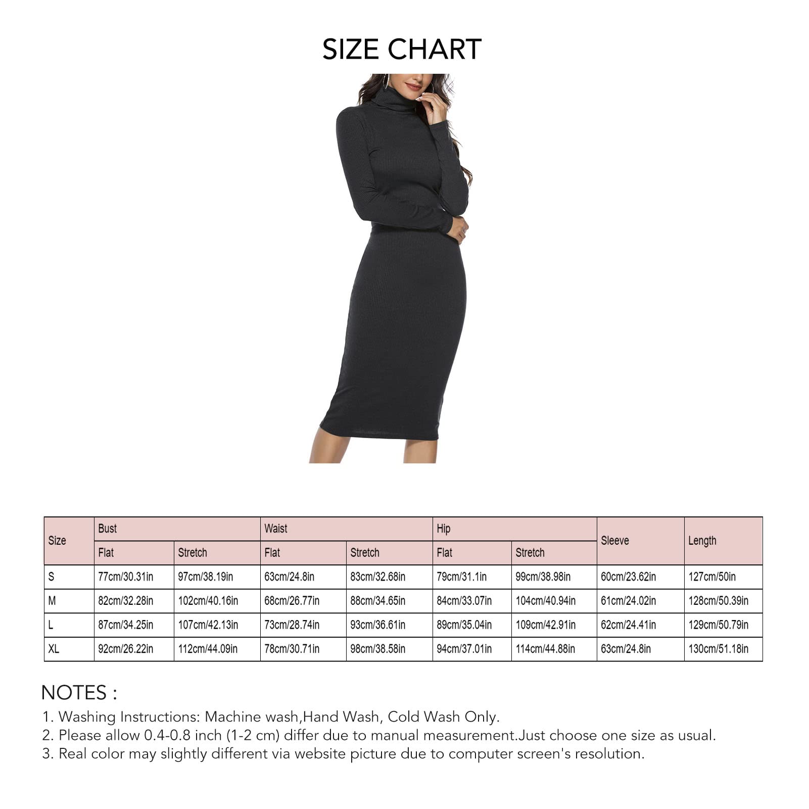 Ejoyous Robe Tricotée pour Femmes Robe à Col Roulé à Manches Longues Mini Robe Moulante Pull Tricoté Robe Portefeuille Robe Pull(L-Le Noir)