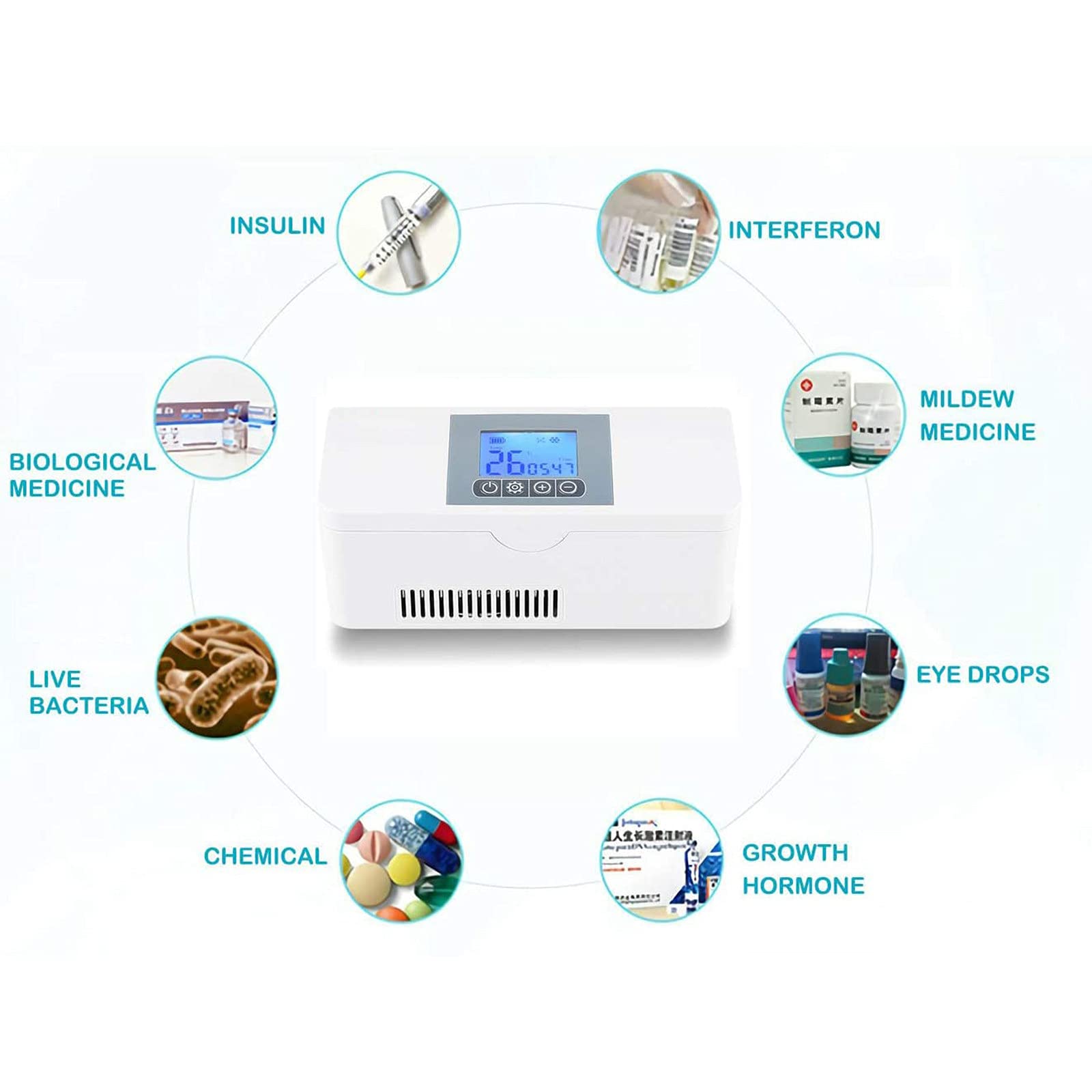 Mini Caja refrigerada de insulina, Estuche de Viaje portátil con Enfriador de insulina con batería de 8000 mah y Pantalla LED, Enfriador de Bolsa fría de 2-8 ℃ para Viajes, hogar,