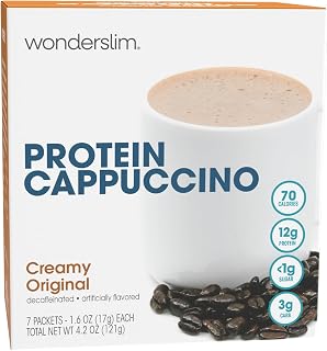 WonderSlim Protein Cappuccino Powder - Creamy Original, 12g Protein, Low Sugar, Gluten Free, Keto Low Carb (7ct)